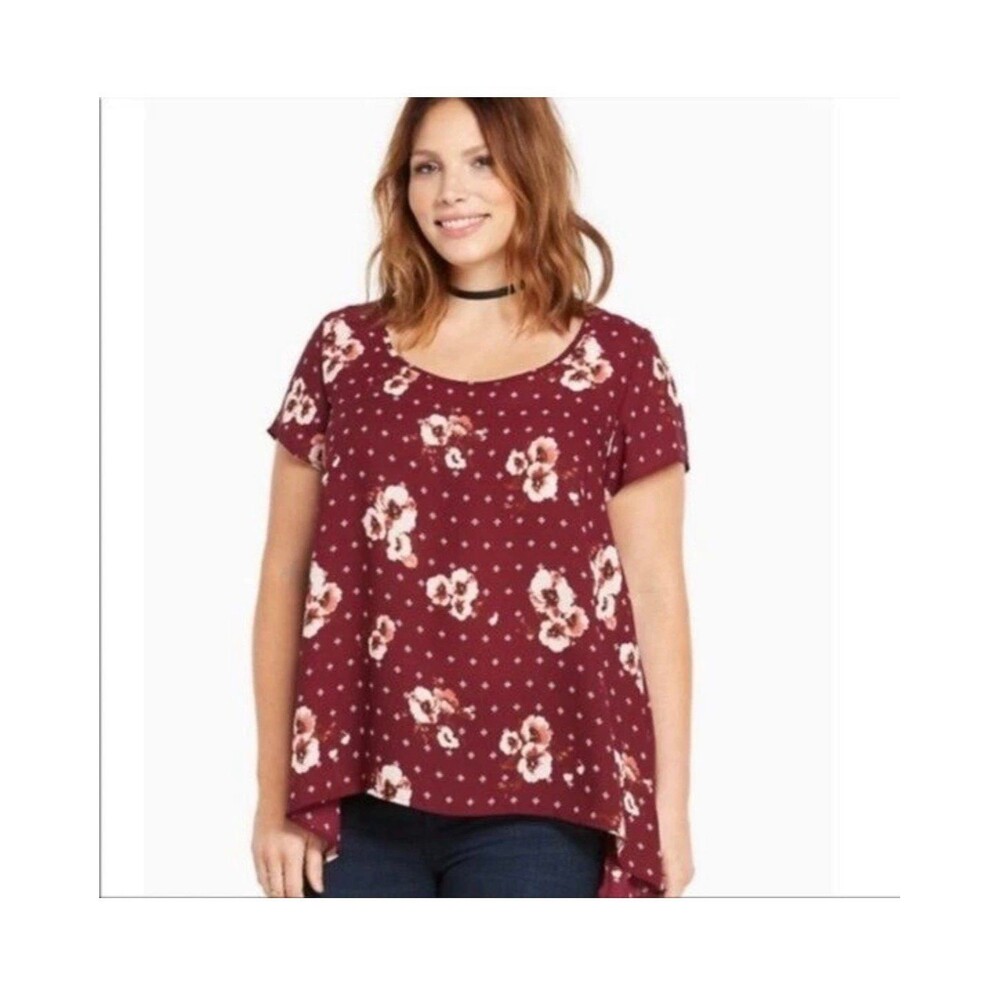 Torrid size 1 georgette burgundy purple floral silky blouse top